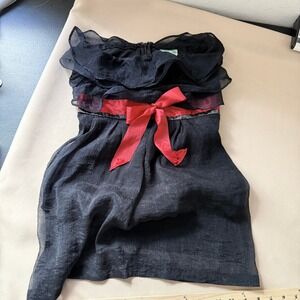 Johnny Martin Women Black Strapless Ruffle Mini Dress/Top Red Bow Accent Size 1